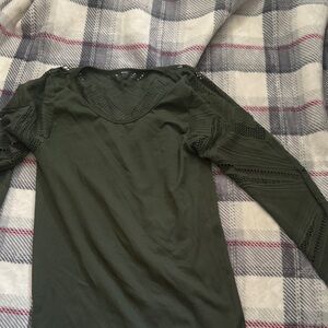 Fabletics Dark Green Lace Sleeve Blouse